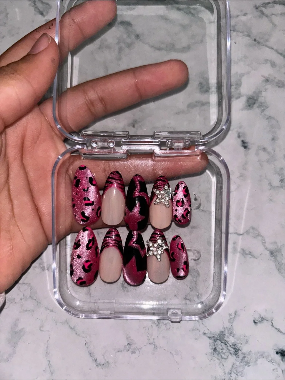 Pink Leopard & Rhinestone Press-On Nail Set